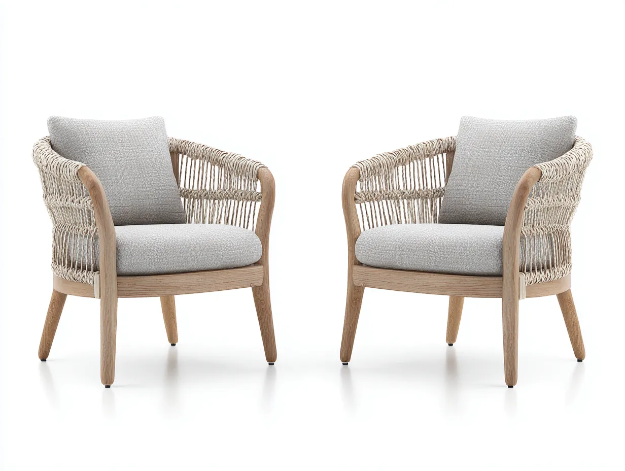 Chaise de loisirs d'extérieur en bois et corde 68×66×78 cm - beige/bois naturel - lot de 2 pour terrasse-Lanapahome