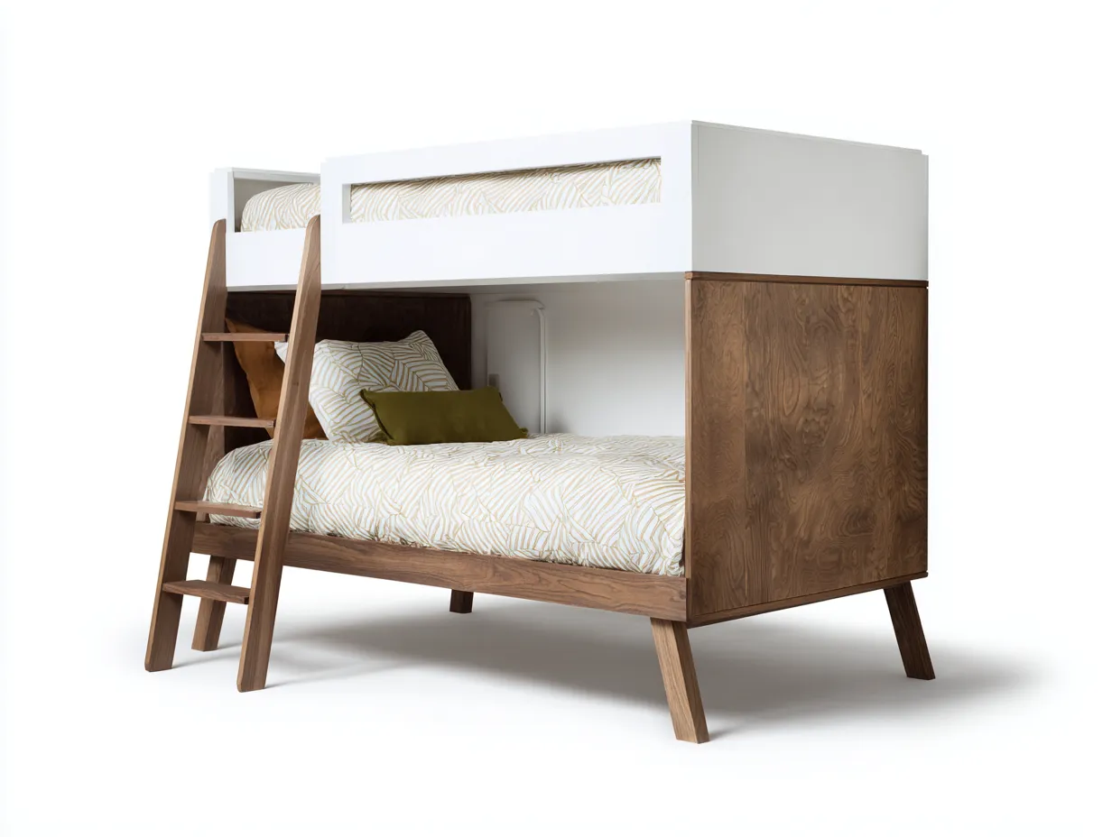Lits superposés en bois 205×105×175 cm - blanc/marron - échelle inclinée pour chambre à coucher-Lanapahome