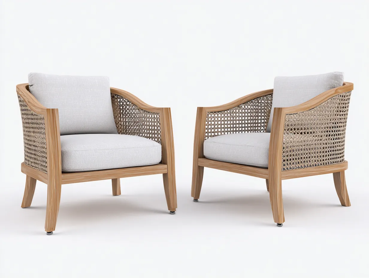 Lot de 2 chaises de loisirs d'extérieur en bois et tissu 72×76×80 cm - beige et bois clair - cannage ajouré-Lanapahome