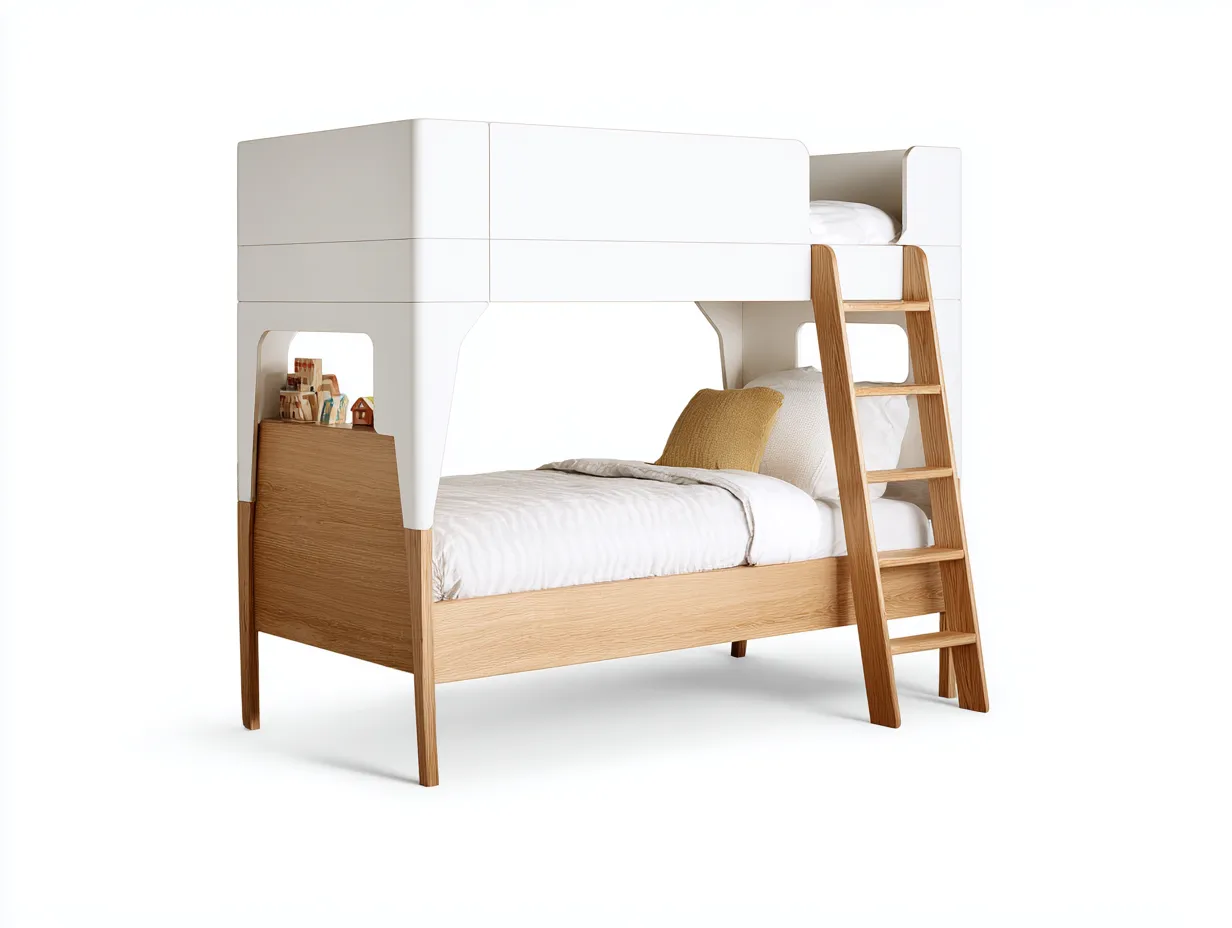Lit superposé 200×140×210 cm - blanc/brun - style moderne-Lanapahome