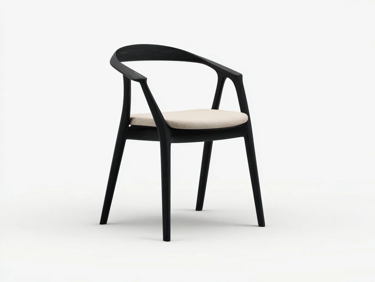 Chaise de salle à manger en bois et tissu 58×54×76 cm - noir/beige - dossier courbé pour salle à manger-Lanapahome
