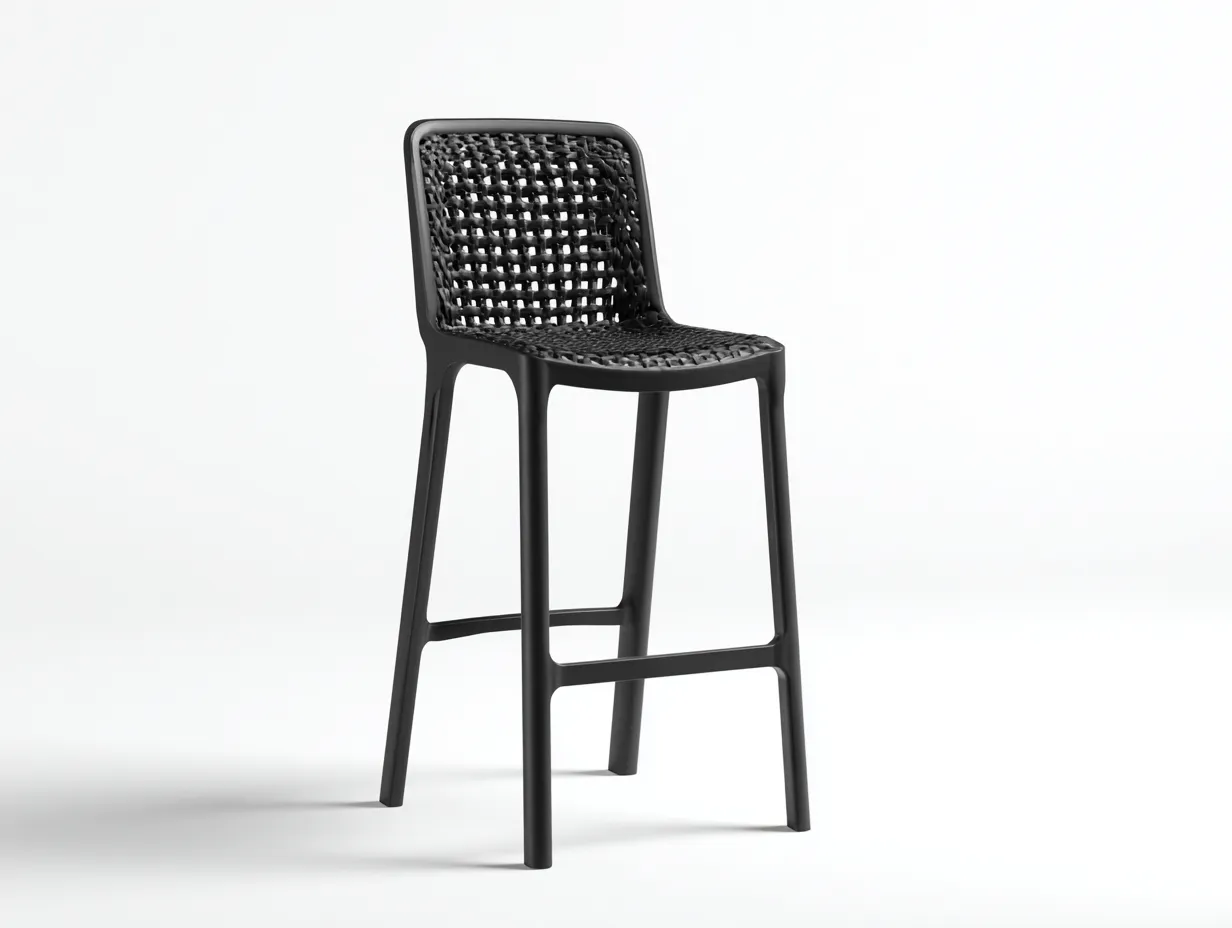 Tabouret de bar extérieur en matière synthétique 52×55×98 cm – noir – dossier tressé-Lanapahome