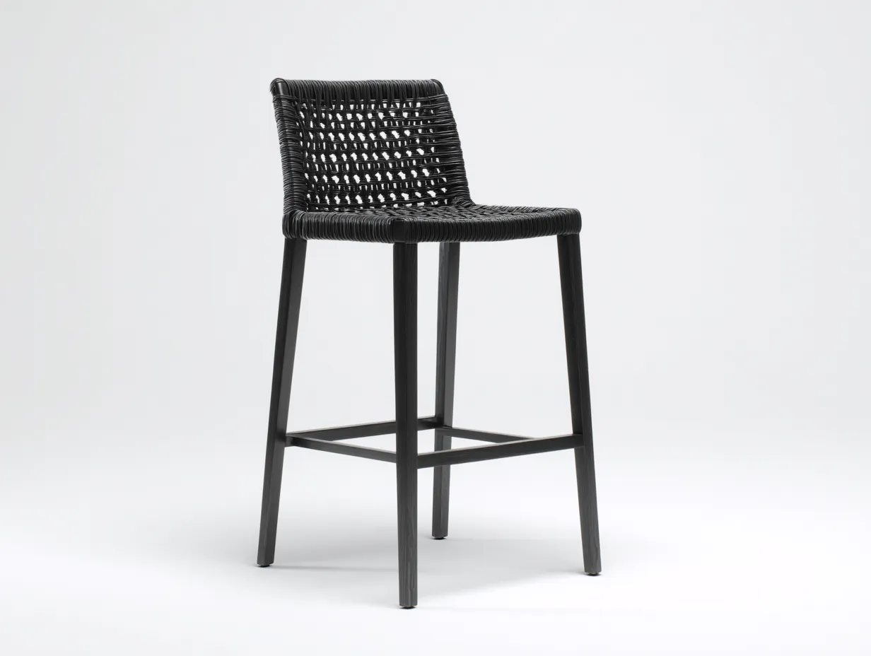 Tabouret de bar extérieur tressé 48×52×102 cm - noir - avec dossier et repose-pieds-Lanapahome