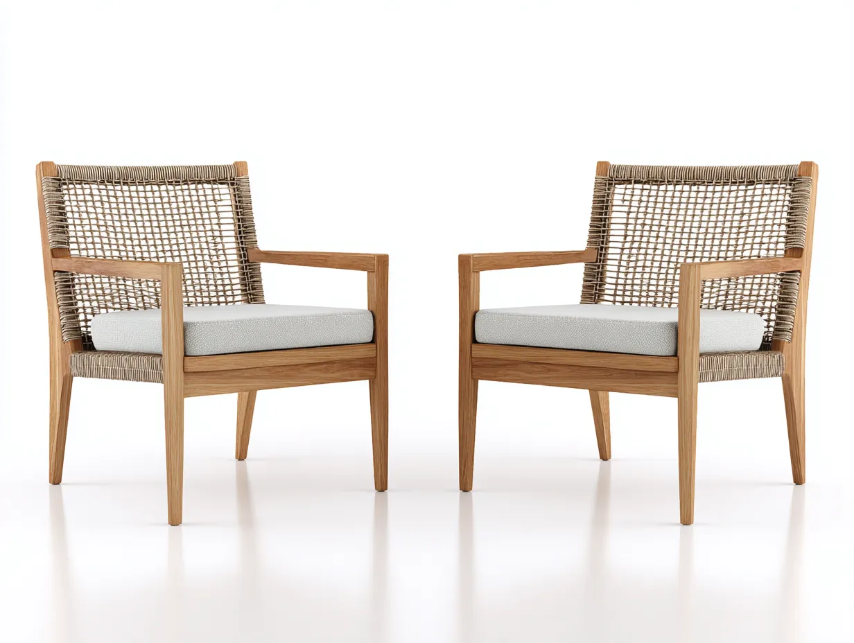 Lot de 2 chaises de loisirs d'extérieur en bois 68×72×82 cm - beige et bois clair - dossier tressé-Lanapahome