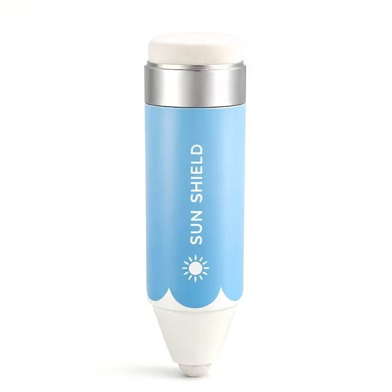 Refillable dual-ended sunscreen stick with roller and sponge applicator—portable, hands-free, and mess-free—ideal for beach and outdoor use.