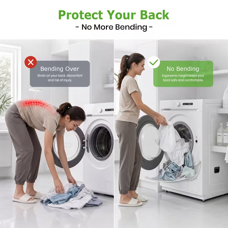 Foldable, front-loading washing machine laundry catch net (prevents dropped clothes); wall-mounted laundry basket; eliminates the need to bend down; protects laundry from dirty floors; dedicated laundry holder for front-load washers.