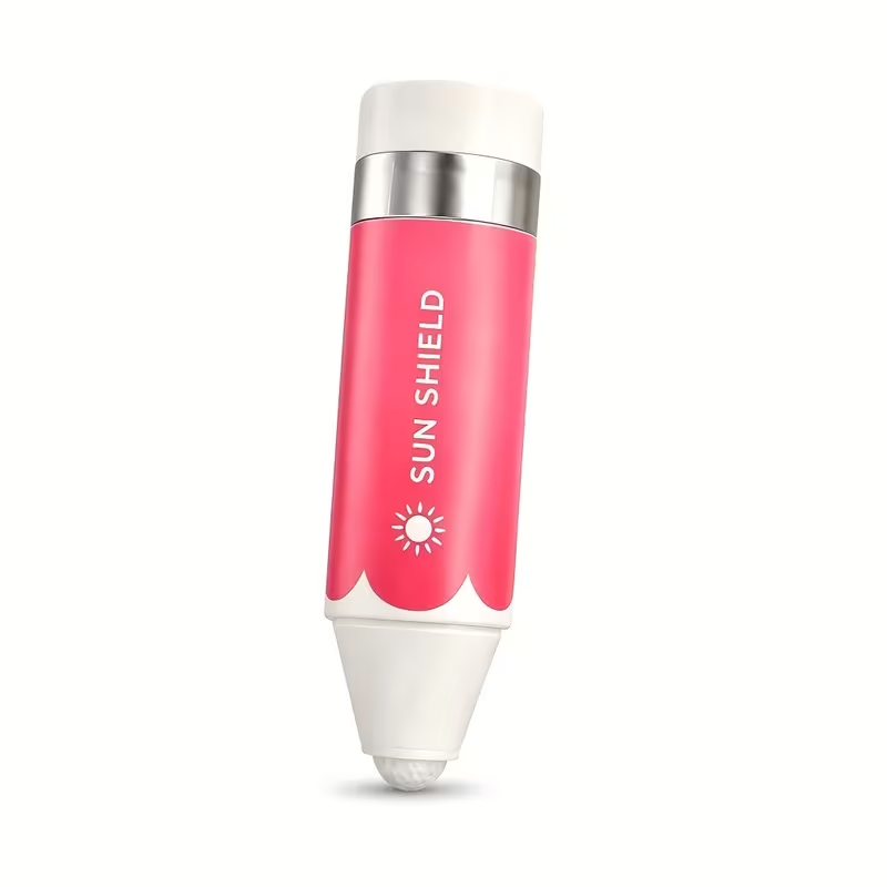 Refillable dual-ended sunscreen stick with roller and sponge applicator—portable, hands-free, and mess-free—ideal for beach and outdoor use.