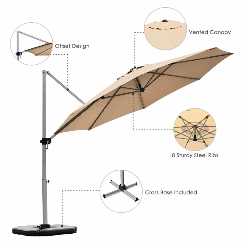 Eletriclife 11' Patio Offset Cantilever Umbrella 360° Rotation Aluminum Tilt