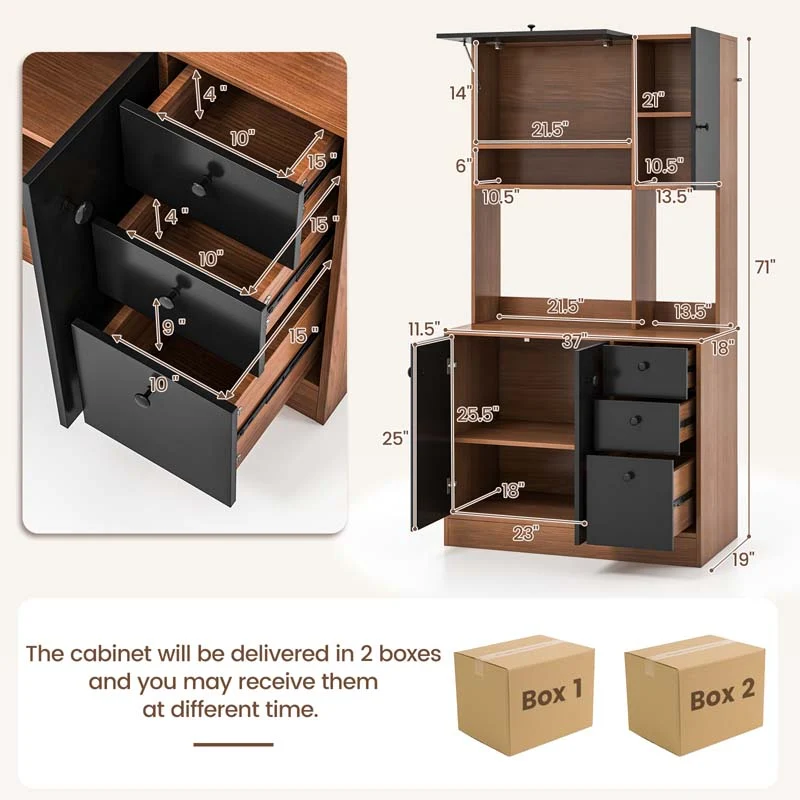 Eletriclife 71 Inch Kitchen Pantry with 3 Storage Cabinet and 3 Deep Drawers