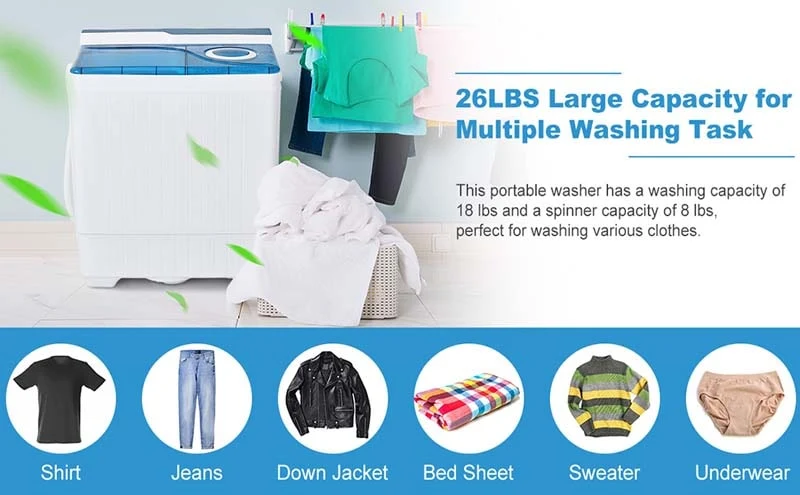 Eletriclife 26 Pound Portable Semi-automatic Washing Machine