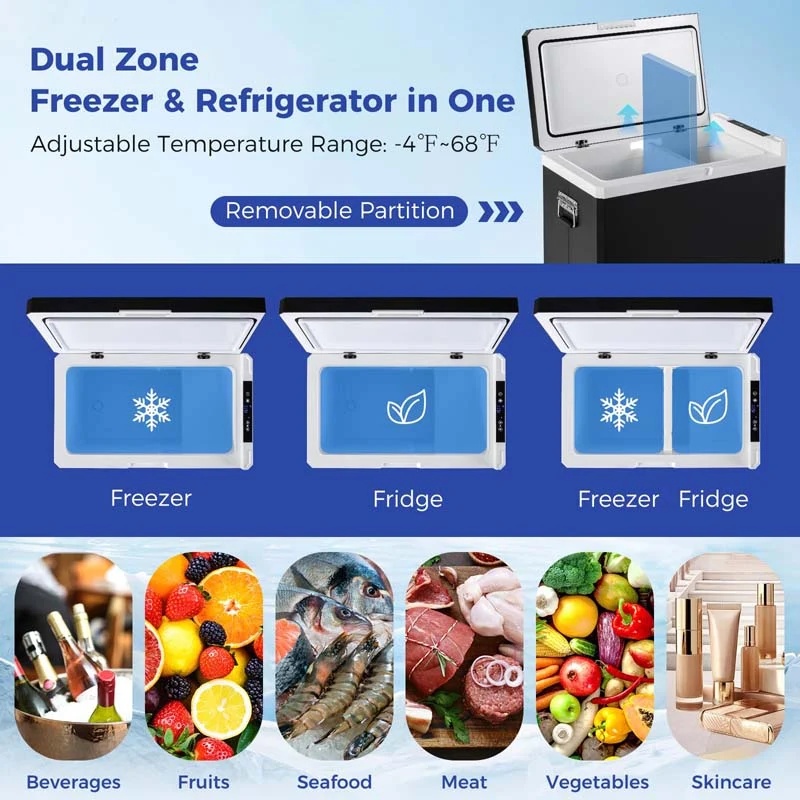 Eletriclife 53QT Portable Dual Zone 12V Car Refrigerator Compressor Fridge Freezer