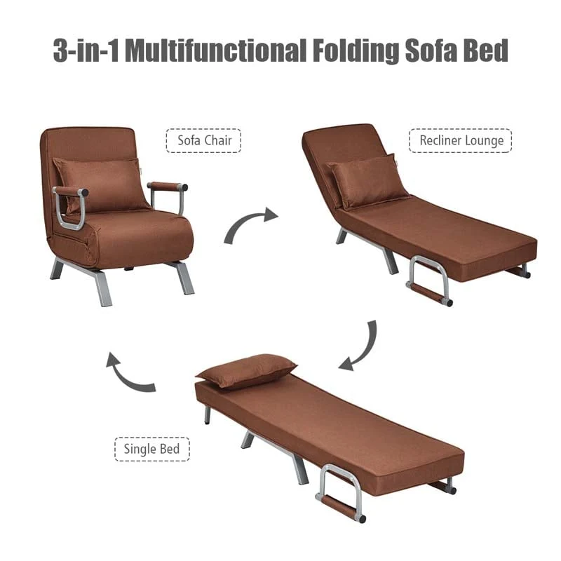 Eletriclife Folding 5 Position Convertible Sleeper Bed Armchair with Pillow