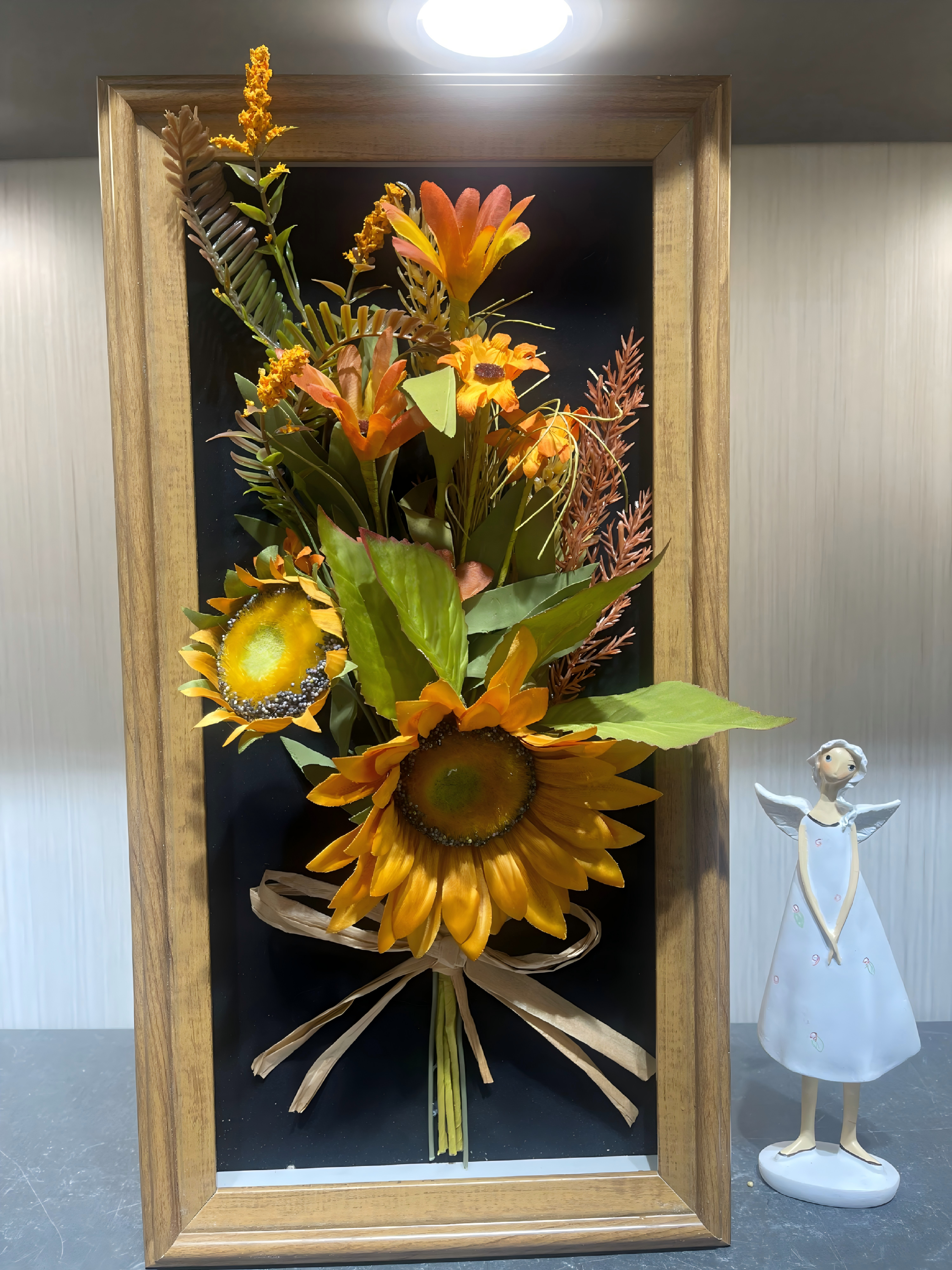 Artificial Sunflower Bouquet in Rustic Wooden Framed Display(Size:12 in*12 in)