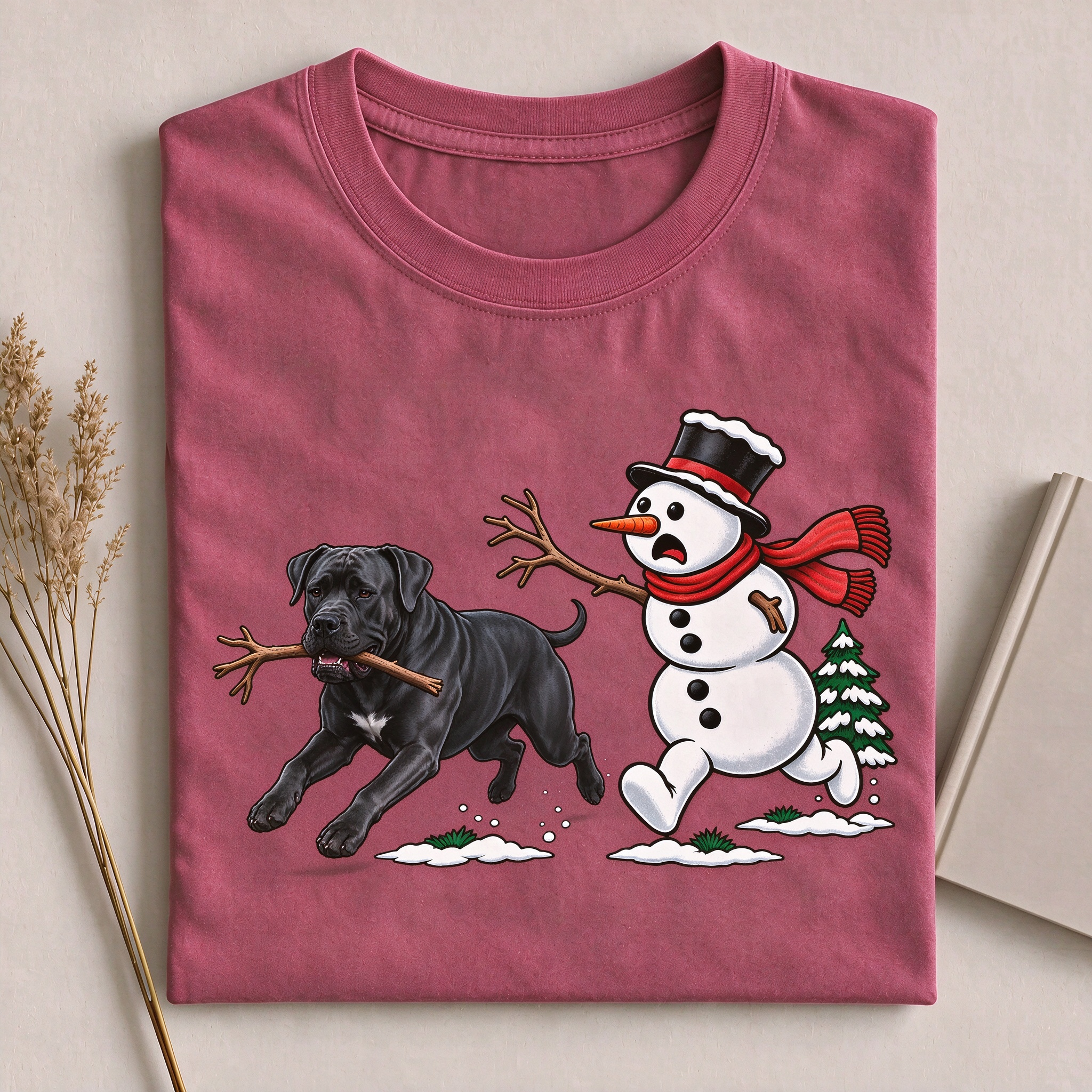Funny Black Cane Corso Snowman Christmas T-Shirt