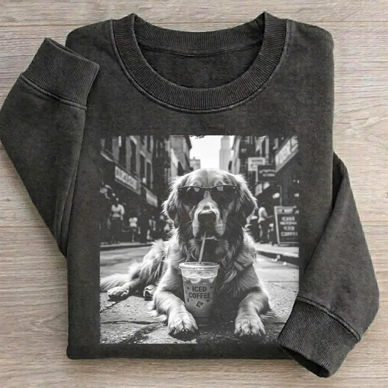 Golden Retriever Drinking Iced Milk Coffee Sweatshirt