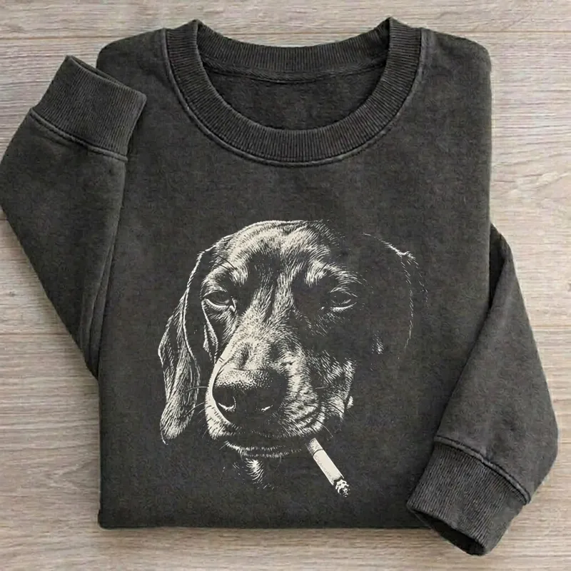 Funny Vintage Dachsund Smoking Dog Sweatshirt