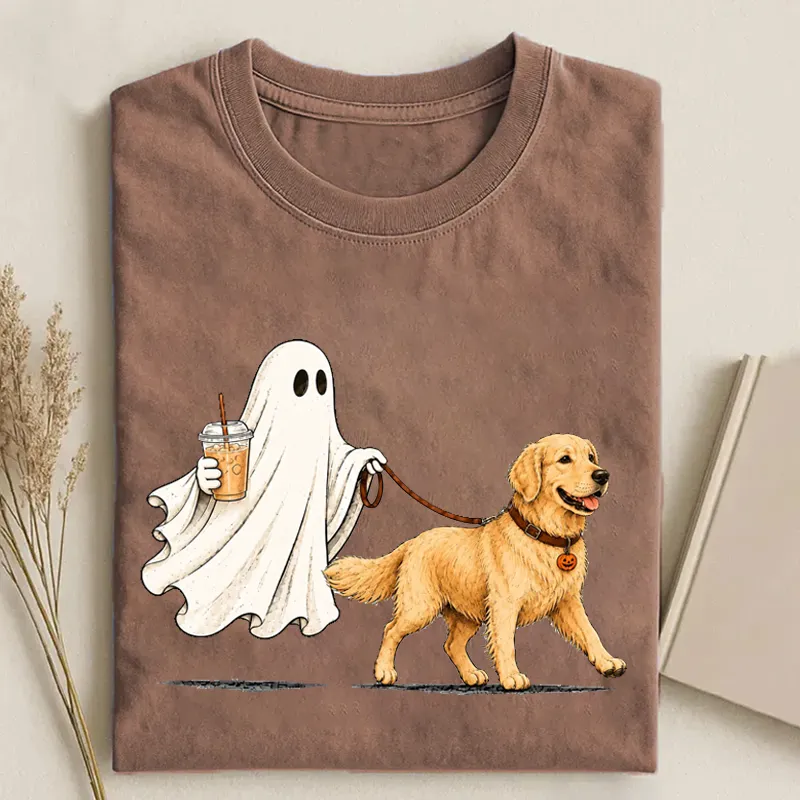 Сute Ghost Golden Retriever Dog Iced Coffee T-shirt