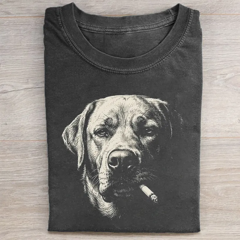 Funny Vintage Smoking Labrador Retriever Dog T-shirt