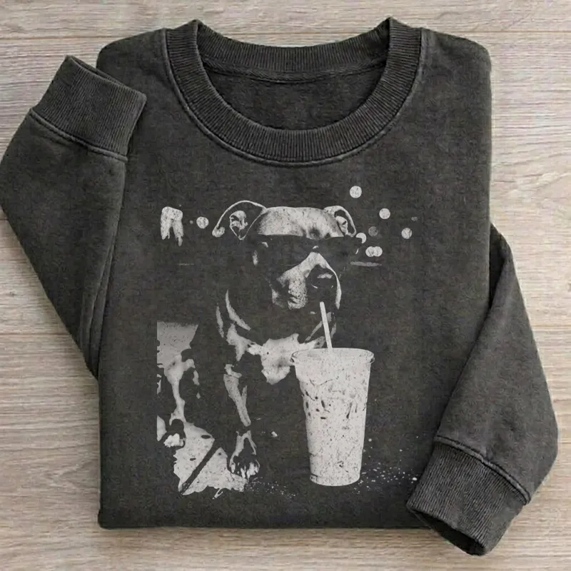 Funny Pitbull Drinking Iced Coffee Sweatshirt