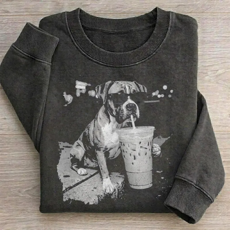 Funny Dog Drinking Iced Coffee Sweatshirt