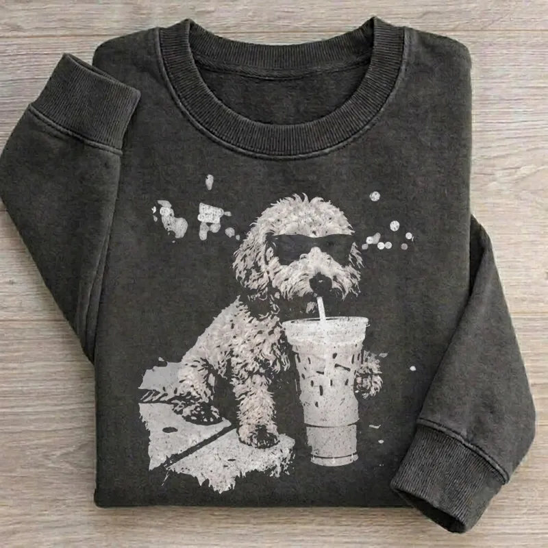 Funny Goldendoodle Dog Drinking Iced Coffee Sweatshirt
