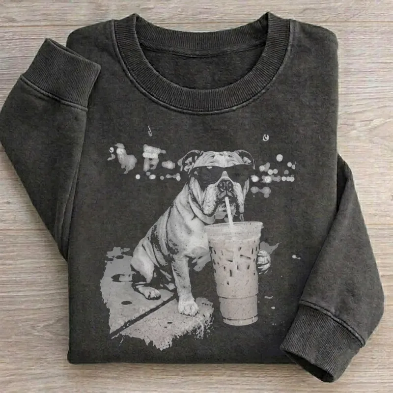Funny Dog Drinking Iced Coffee Sweatshirt