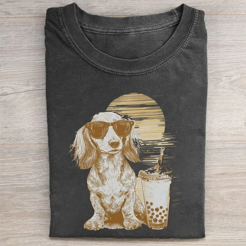Funny Dachshund Drinking Iced Coffee T-shirt