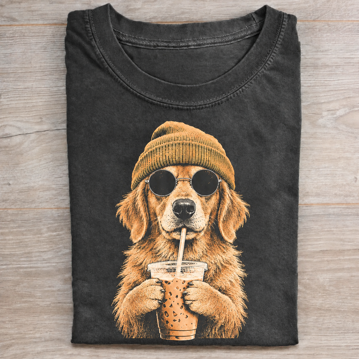 Funny Golden Retriever Boba Tea Graphic T-Shirt