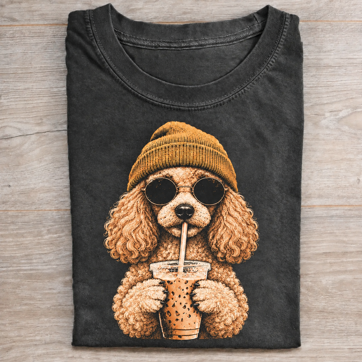 Funny Poodle Boba Tea Graphic T-Shirt