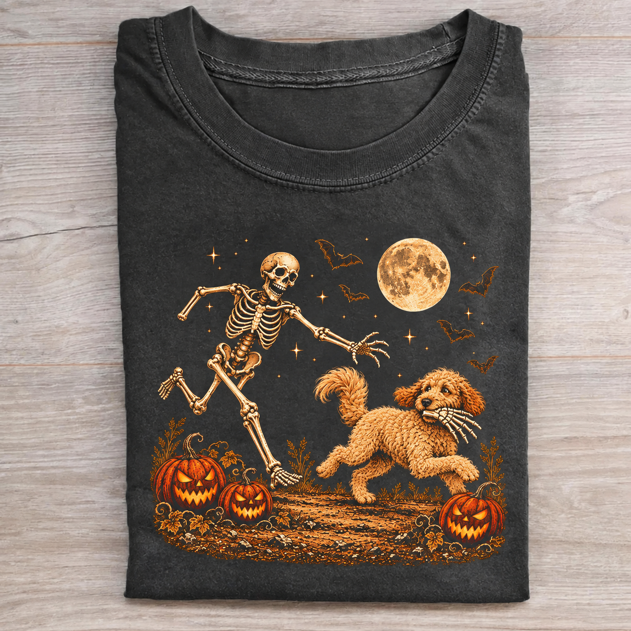 Halloween Skeleton With Goldendoodle Dog T-shirt