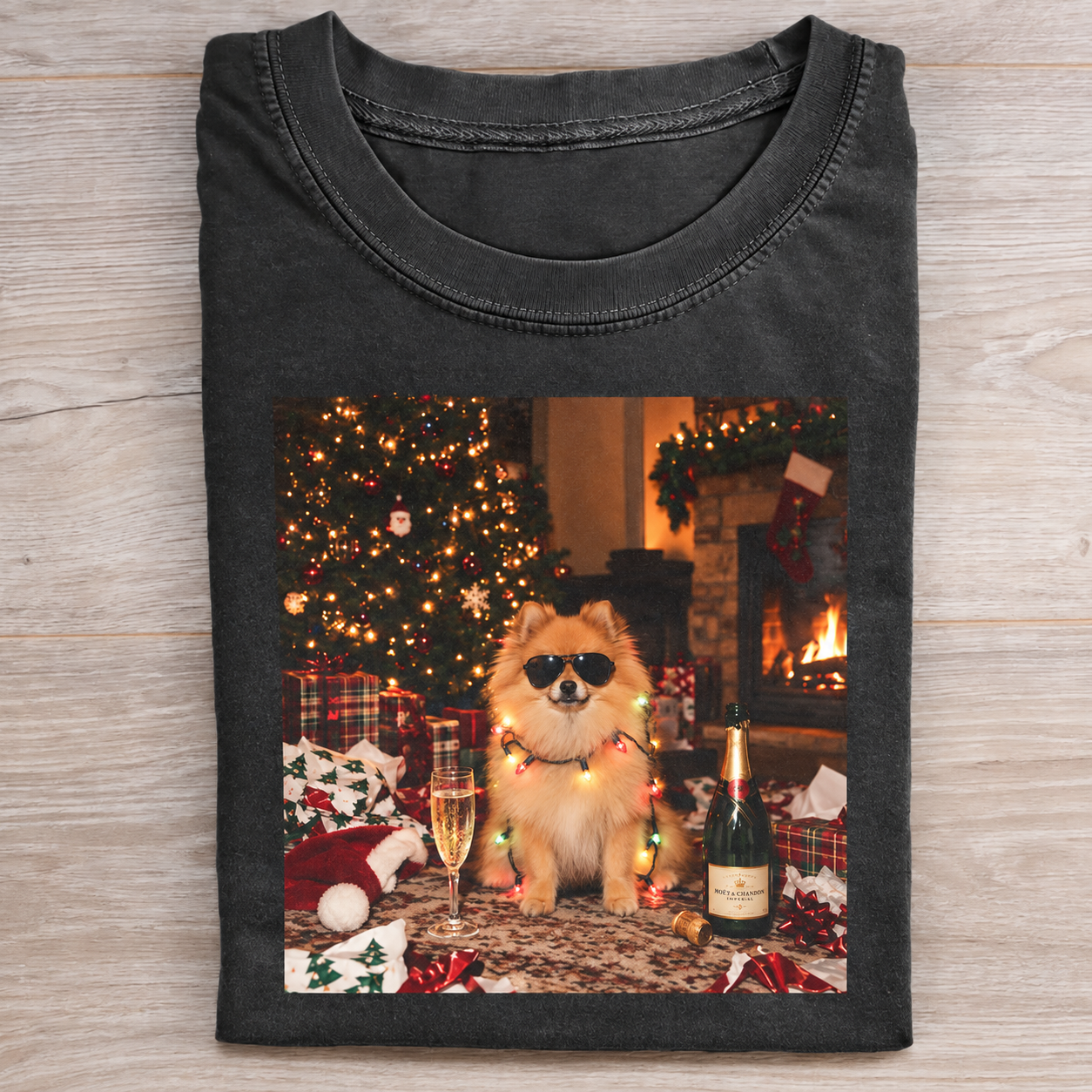 Christmas Pomeranian Champagne Vintage T-shirt