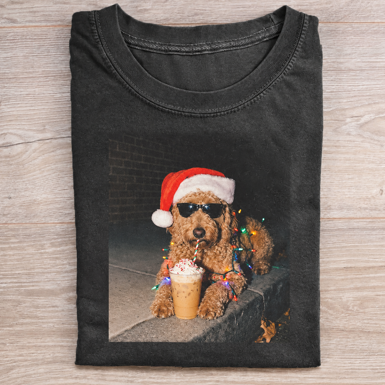 Christmas Goldendoodle Dog With Iced Coffee T-shirt
