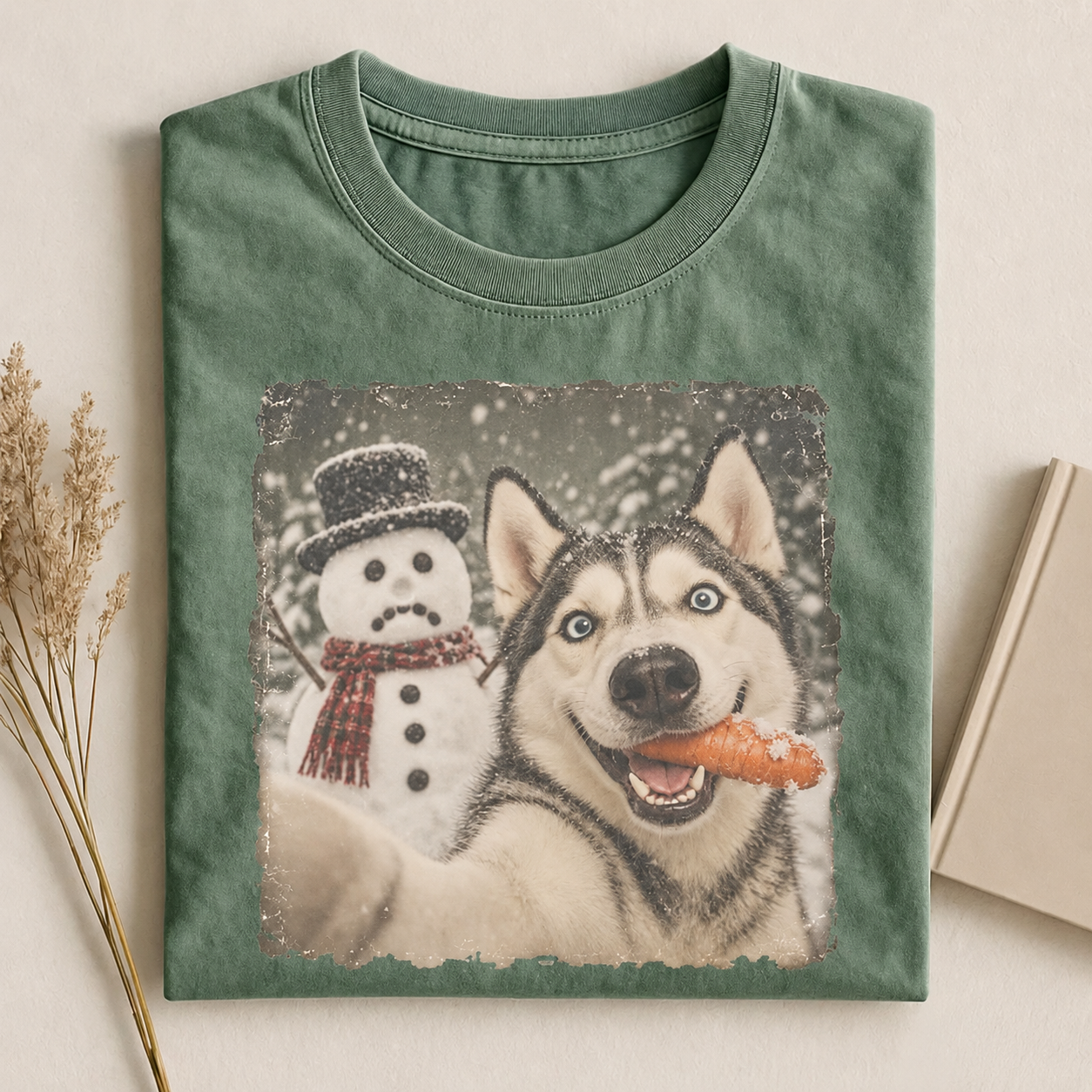 Husky Christmas Selfie Stole The Snowman’s Nose T-shirt