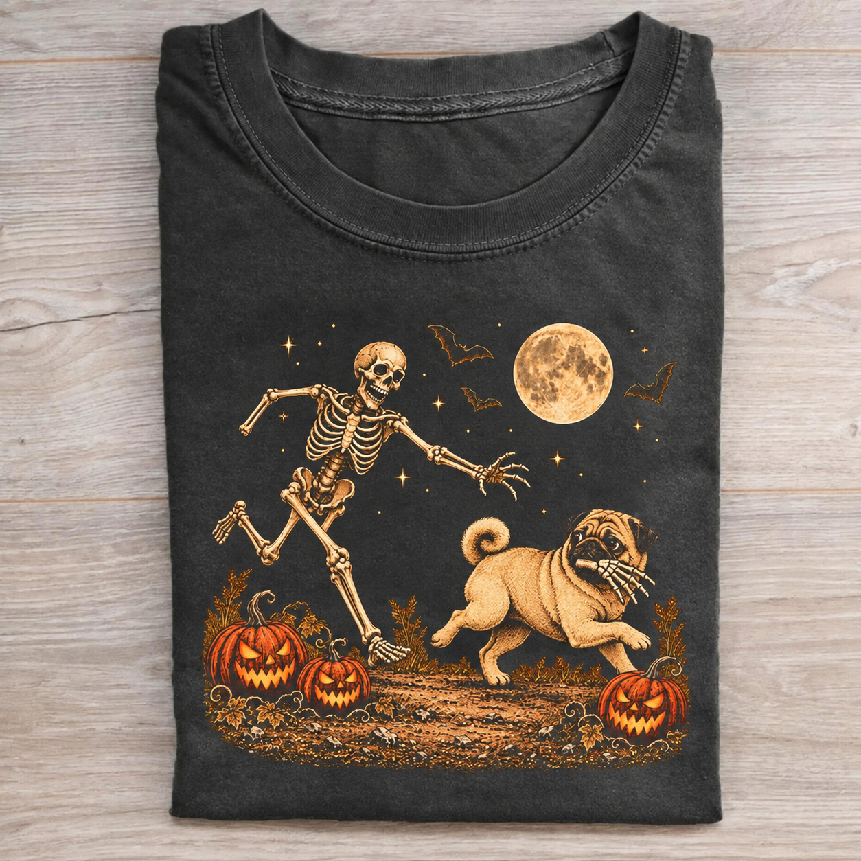 Halloween Skeleton With Pug Dog T-shirt