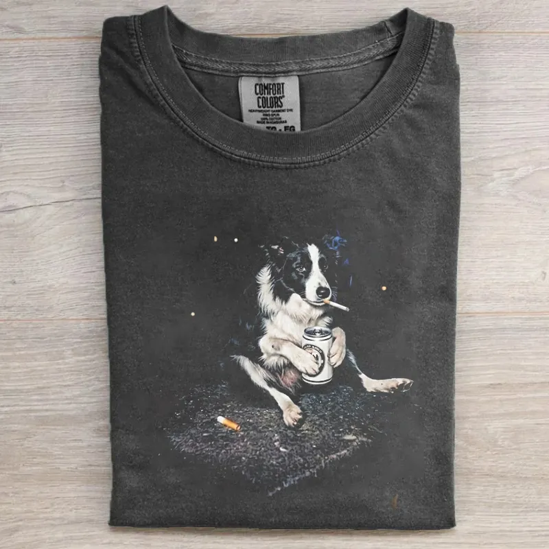 Border Collie Dog Beer & Cigarette T-shirt