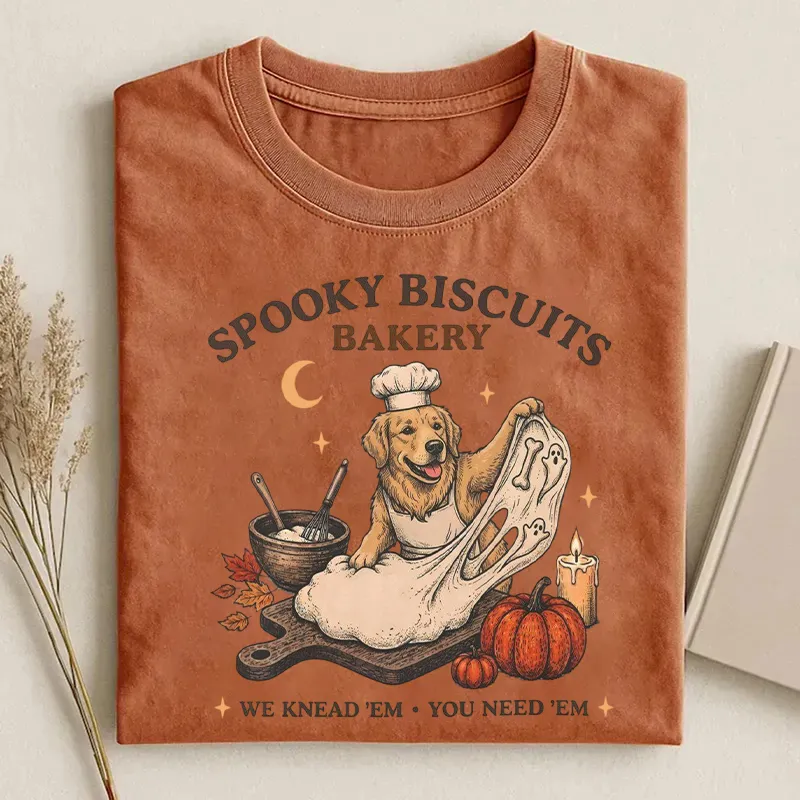 Spooky Biscuits Bakery Golden Retriever Halloween T-shirt