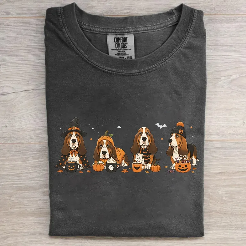 Cute Spooky Basset Hound Halloween T-shirt