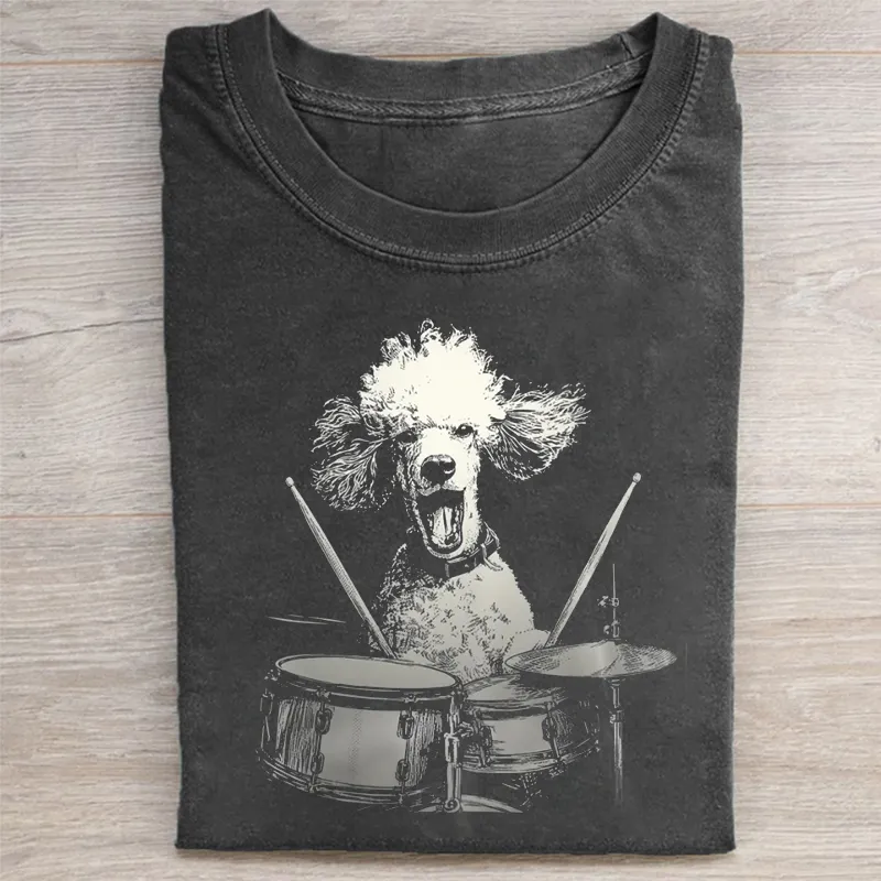 Funny Music Dog Drummer Graphic T-shirt