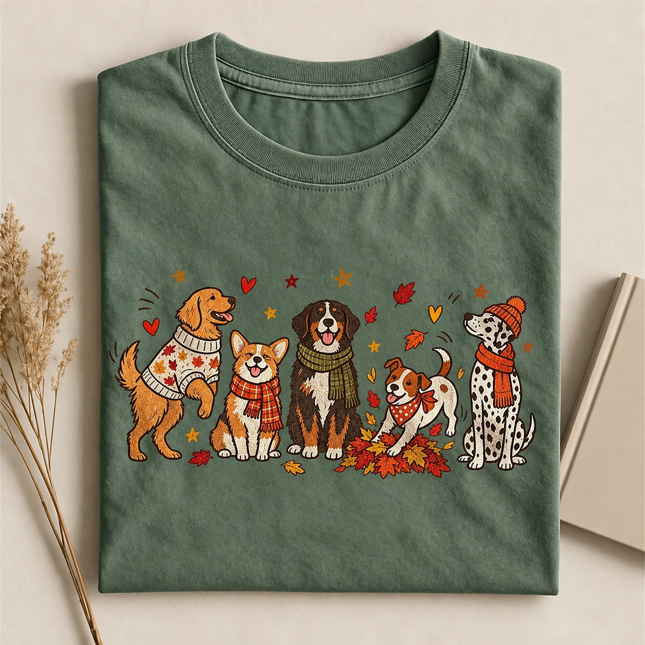 Autumn Fall Leaf Dogs T-shirt