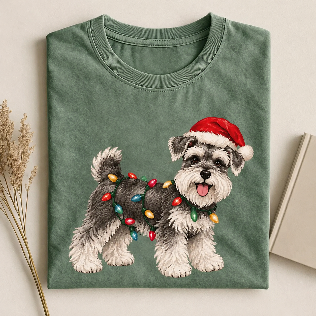 Cute Miniature Schnauzer Christmas Light T-shirt