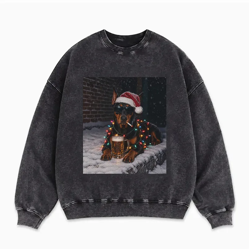 Drinking Beer Doberman Christmas Sweatshirt