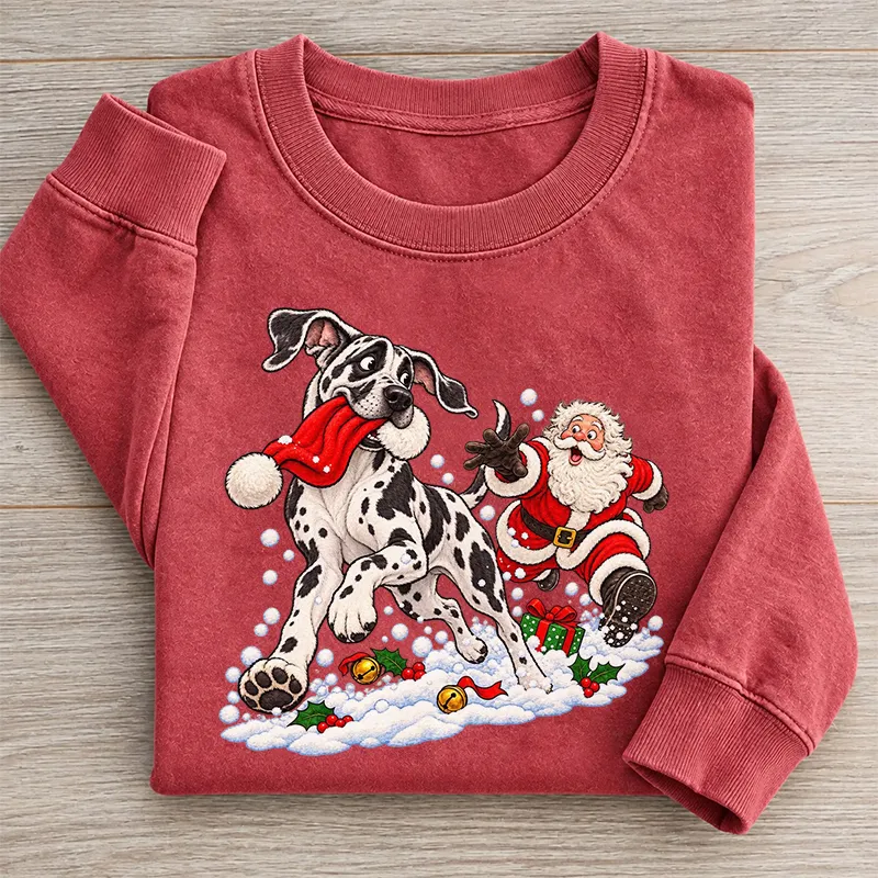 Funny Great Dane Harlequin Christmas Santa Hat Sweatshirt