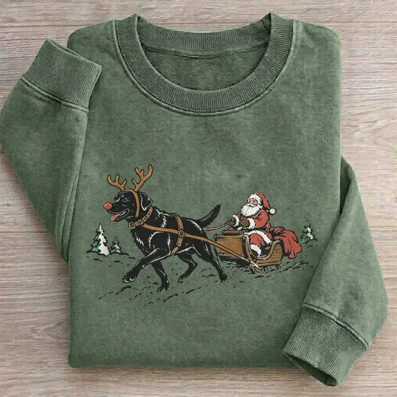 Black Lab Santa Sleigh Christmas Sweatshirt