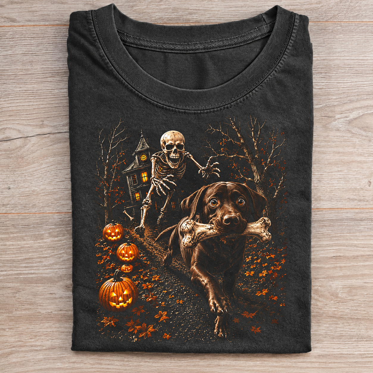 Funny Halloween Labrador Retriever Dog Skeleton Bones T-shirt