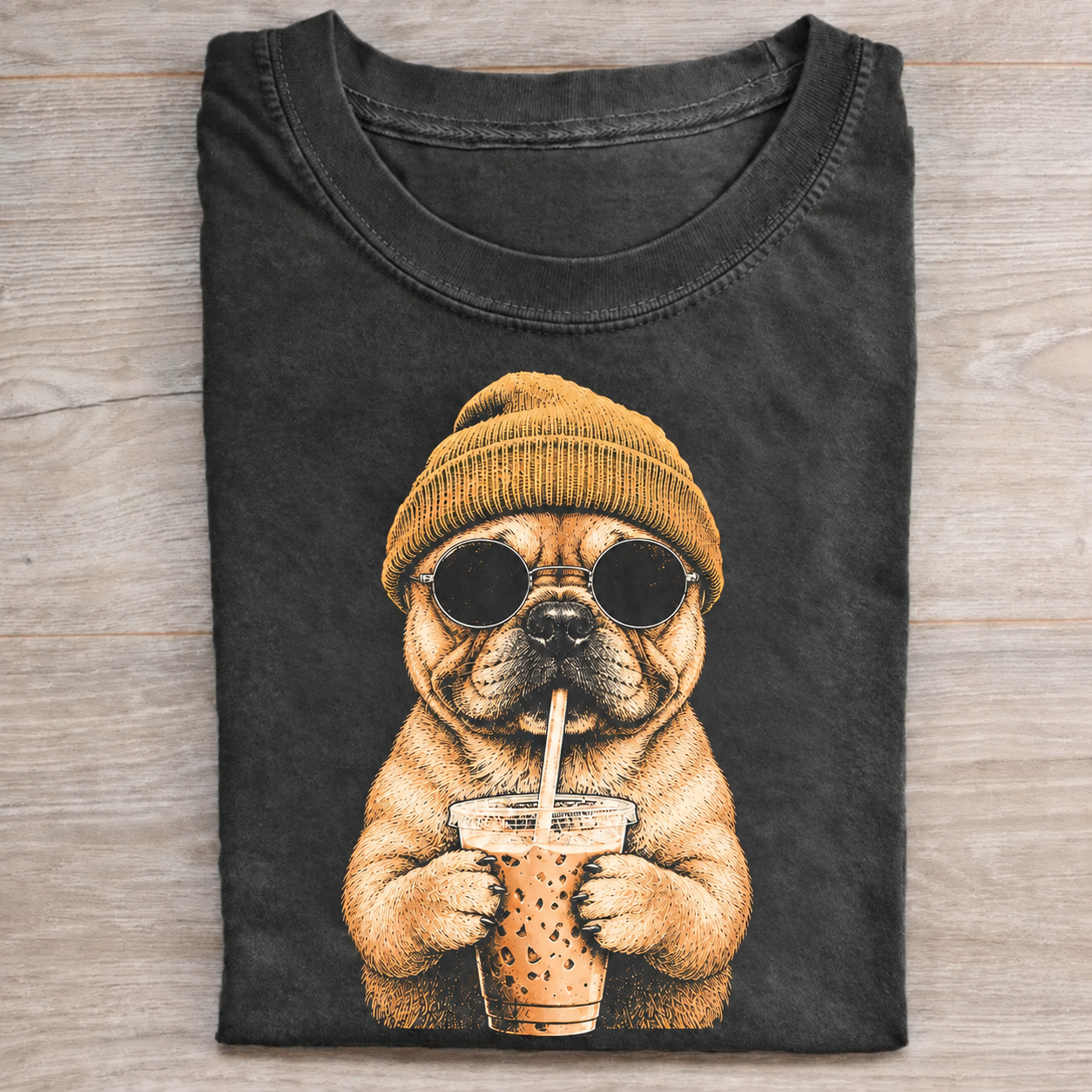 Funny French Bulldog Boba Tea Graphic T-Shirt