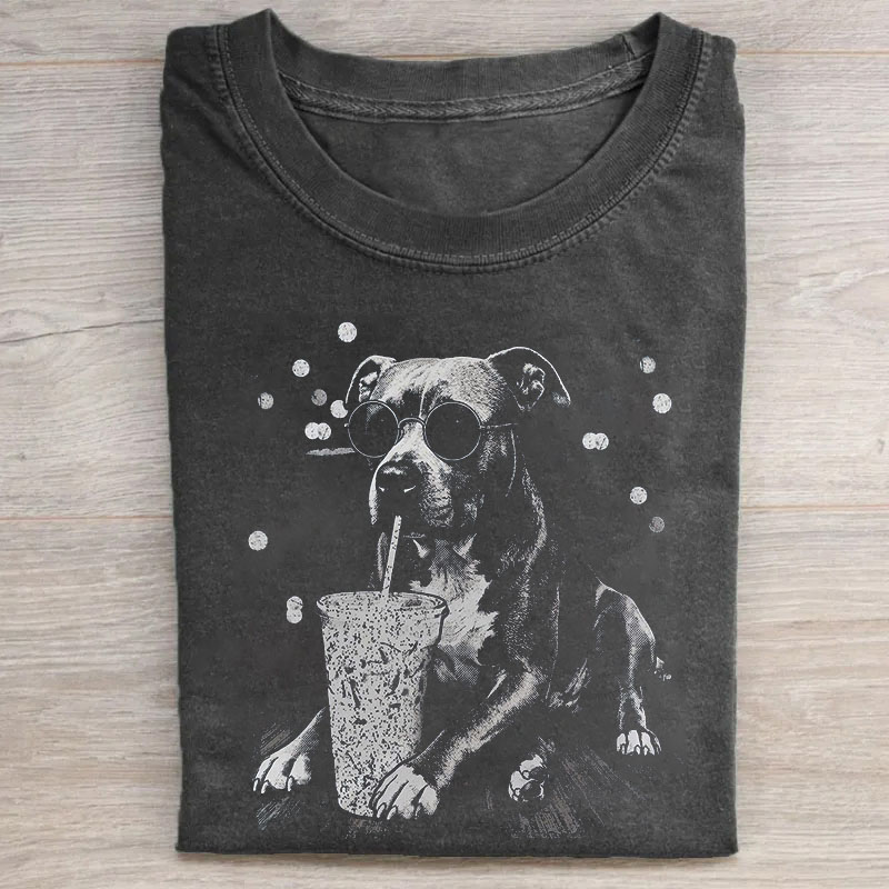 Funny Pitbull Drinking Iced Coffee T-shirt