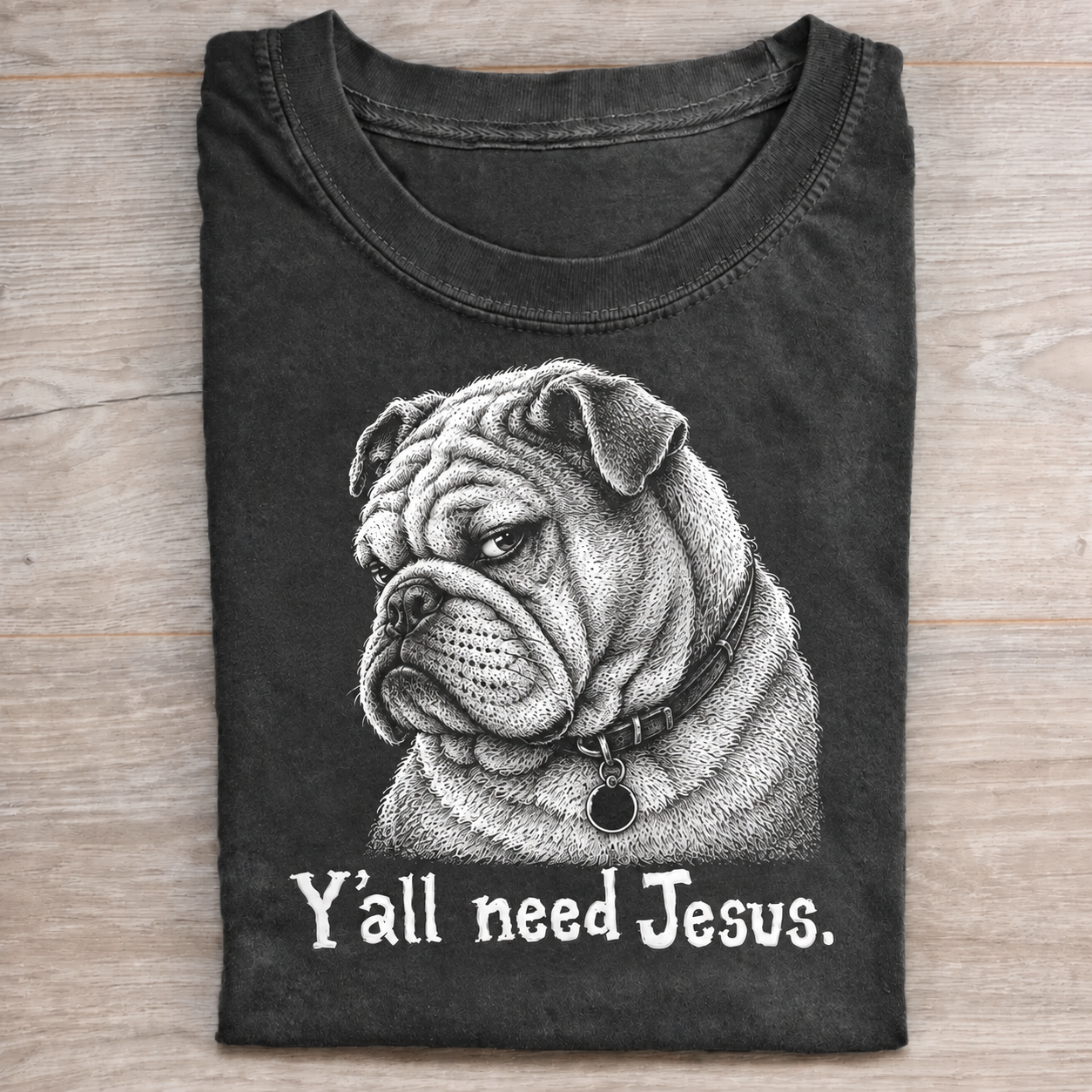 Funny English Bulldog “Y’all Need Jesus” Graphic T-Shirt
