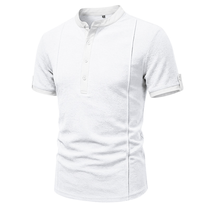 Men's Retro Textured Vacation Casual Henley Short Sleeve Shirt