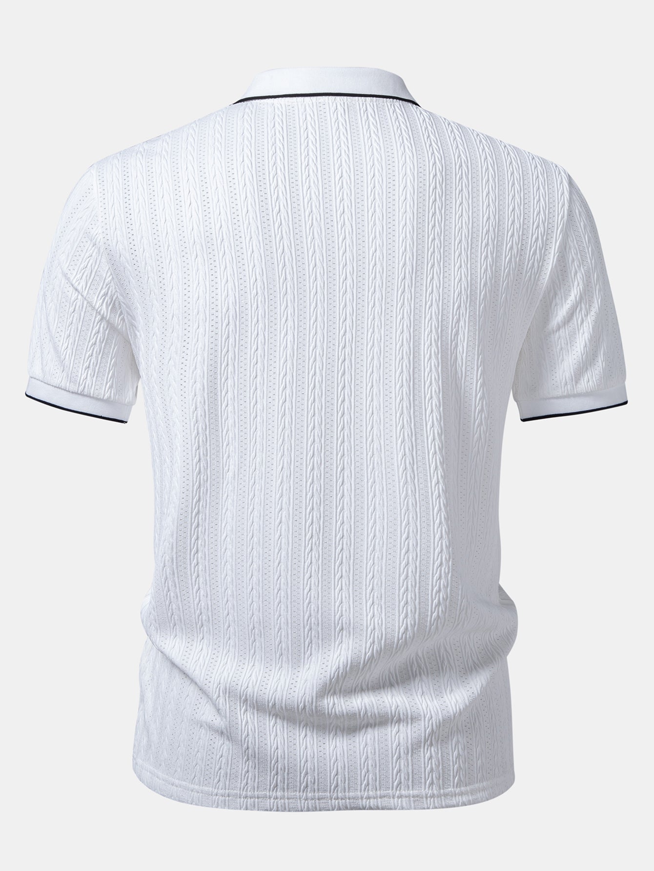 Men's Fashion Casual Jacquard-Knit Short-Sleeve Top with Seagull Collar