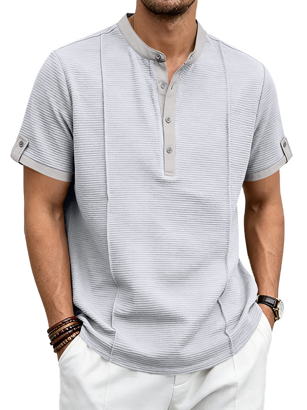 Men's Retro Textured Vacation Casual Henley Short Sleeve Shirt